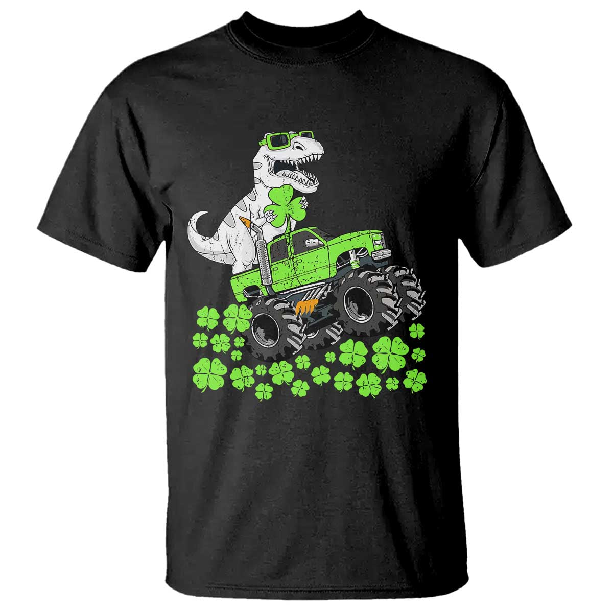 Lucky St Patricks Day Toddler Boys T Shirt T Rex Dino Riding Monster Truck Shamrock TS10 Black Print Your Wear