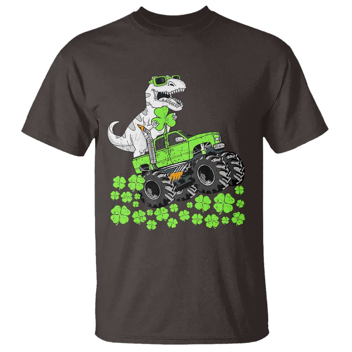 Lucky St Patricks Day Toddler Boys T Shirt T Rex Dino Riding Monster Truck Shamrock TS10 Dark Chocolate Print Your Wear