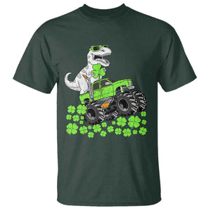 Lucky St Patricks Day Toddler Boys T Shirt T Rex Dino Riding Monster Truck Shamrock TS10 Dark Forest Green Print Your Wear