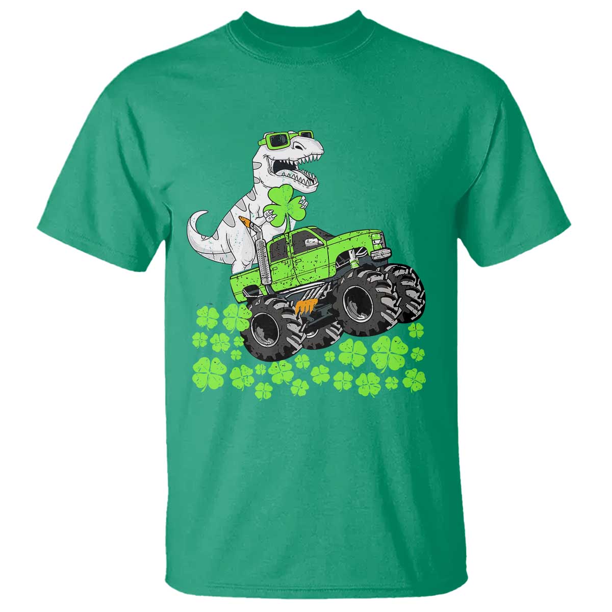 Lucky St Patricks Day Toddler Boys T Shirt T Rex Dino Riding Monster Truck Shamrock TS10 Irish Green Print Your Wear