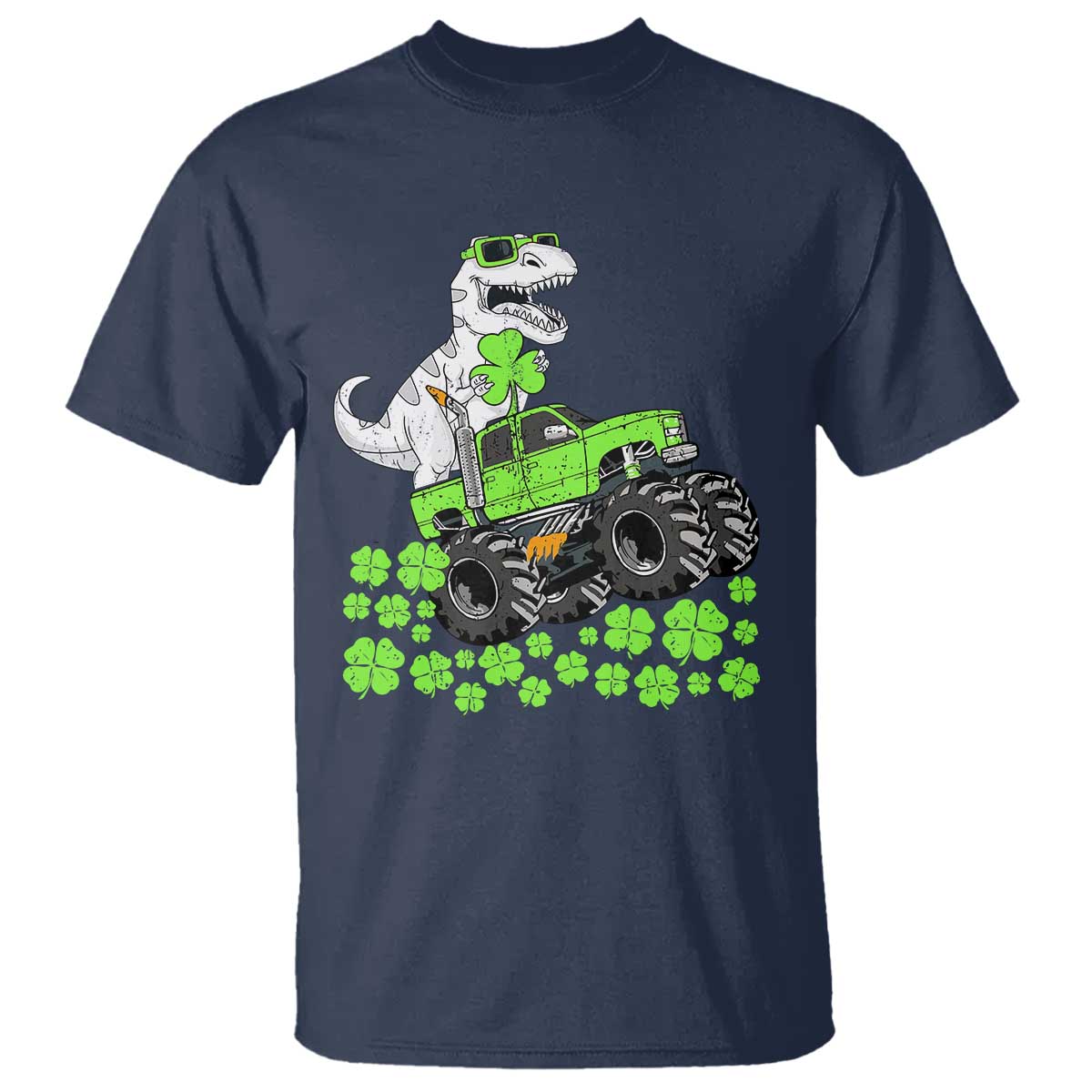 Lucky St Patricks Day Toddler Boys T Shirt T Rex Dino Riding Monster Truck Shamrock TS10 Navy Print Your Wear