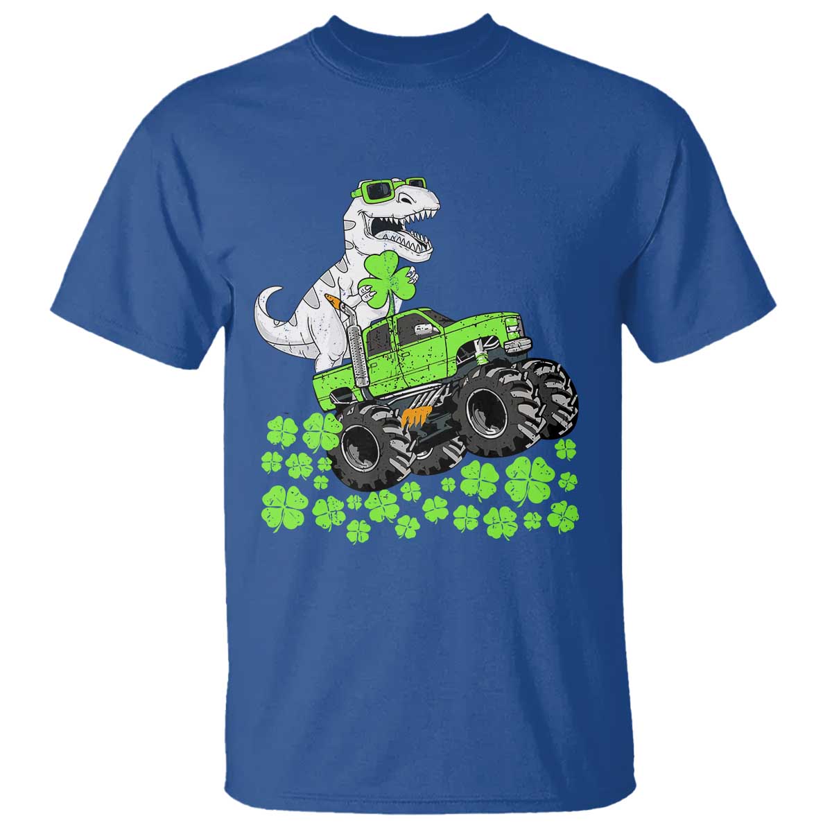 Lucky St Patricks Day Toddler Boys T Shirt T Rex Dino Riding Monster Truck Shamrock TS10 Royal Blue Print Your Wear