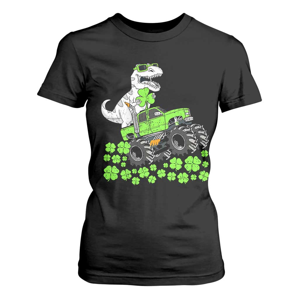 Lucky St Patricks Day Toddler Boys T Shirt For Women T Rex Dino Riding Monster Truck Shamrock TS10 Black Print Your Wear