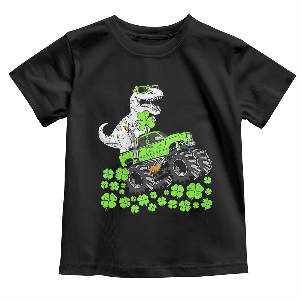 Lucky St Patricks Day Toddler Boys Toddler T Shirt T Rex Dino Riding Monster Truck Shamrock TS10 Black Print Your Wear