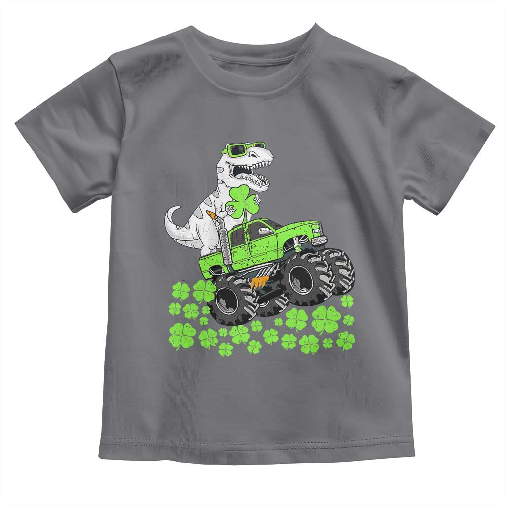 Lucky St Patricks Day Toddler Boys Toddler T Shirt T Rex Dino Riding Monster Truck Shamrock TS10 Charcoal Print Your Wear