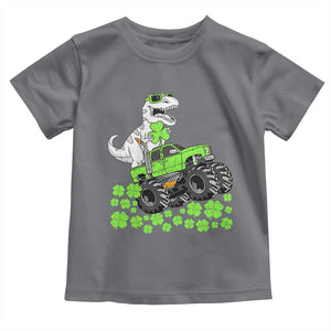Lucky St Patricks Day Toddler Boys Toddler T Shirt T Rex Dino Riding Monster Truck Shamrock TS10 Charcoal Print Your Wear