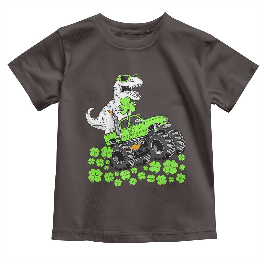 Lucky St Patricks Day Toddler Boys Toddler T Shirt T Rex Dino Riding Monster Truck Shamrock TS10 Dark Chocolate Print Your Wear