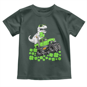 Lucky St Patricks Day Toddler Boys Toddler T Shirt T Rex Dino Riding Monster Truck Shamrock TS10 Dark Forest Green Print Your Wear