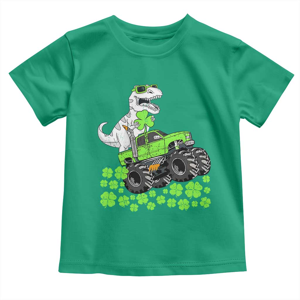 Lucky St Patricks Day Toddler Boys Toddler T Shirt T Rex Dino Riding Monster Truck Shamrock TS10 Irish Green Print Your Wear