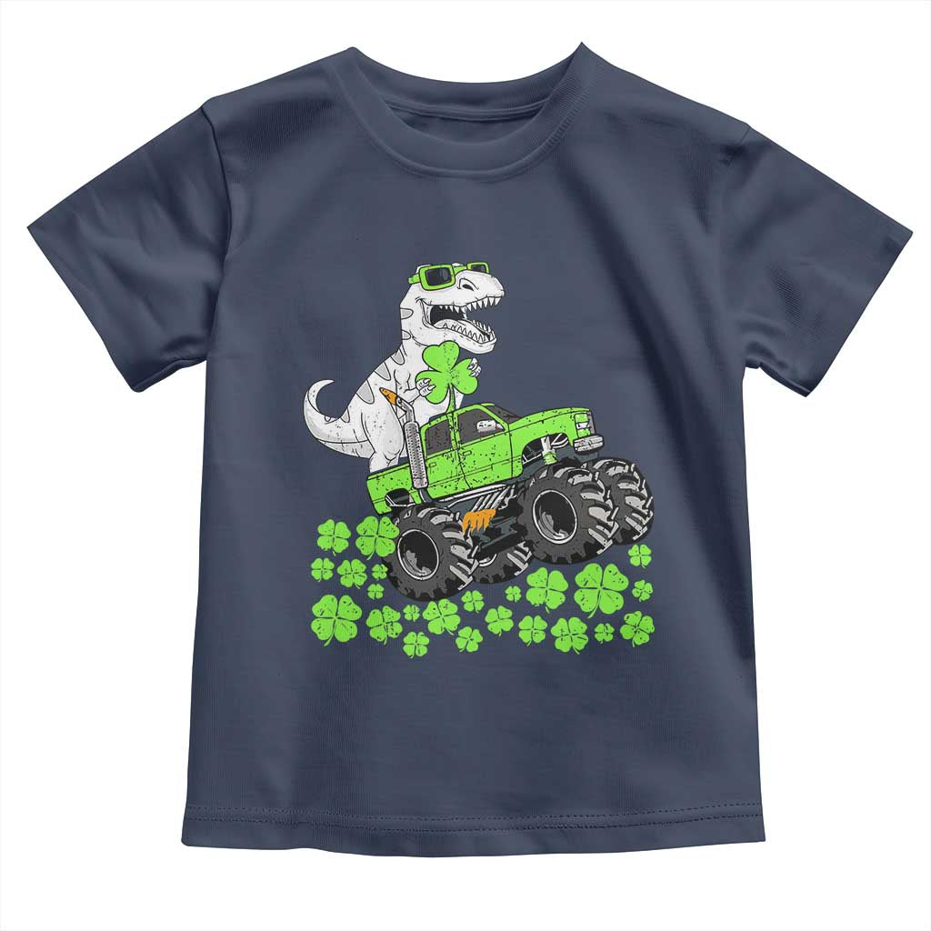 Lucky St Patricks Day Toddler Boys Toddler T Shirt T Rex Dino Riding Monster Truck Shamrock TS10 Navy Print Your Wear
