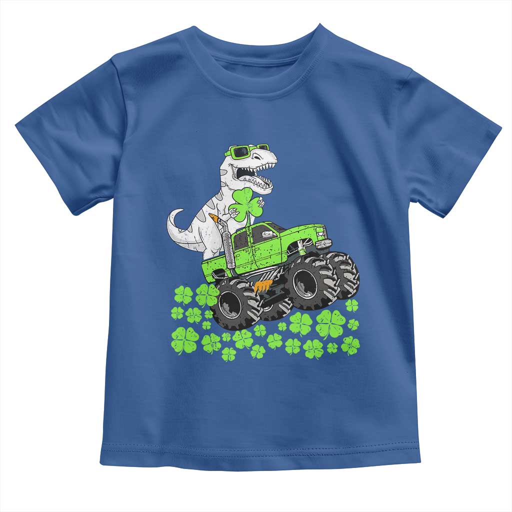 Lucky St Patricks Day Toddler Boys Toddler T Shirt T Rex Dino Riding Monster Truck Shamrock TS10 Royal Blue Print Your Wear