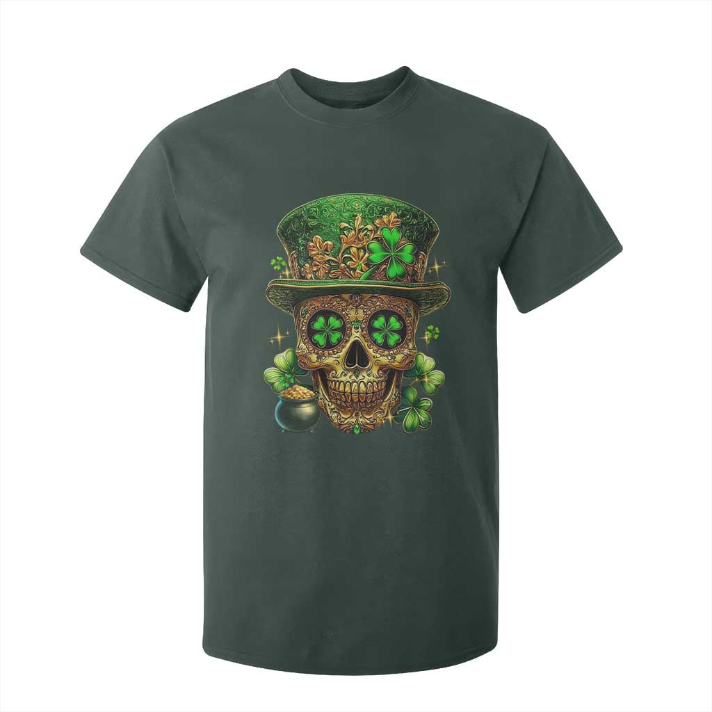 Sugar Skull St Patrick Day T Shirt For Kid De Los Muertos Lucky Shamrock TS10 Dark Forest Green Print Your Wear