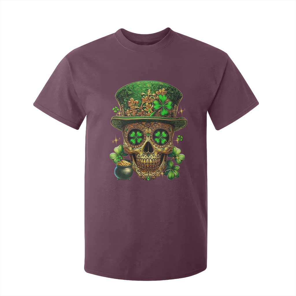 Sugar Skull St Patrick Day T Shirt For Kid De Los Muertos Lucky Shamrock TS10 Maroon Print Your Wear