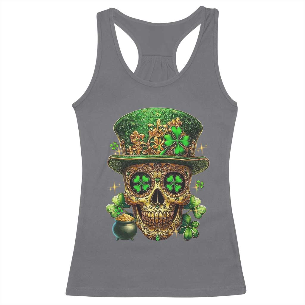 Sugar Skull St Patrick Day Racerback Tank Top De Los Muertos Lucky Shamrock TS10 Charcoal Print Your Wear