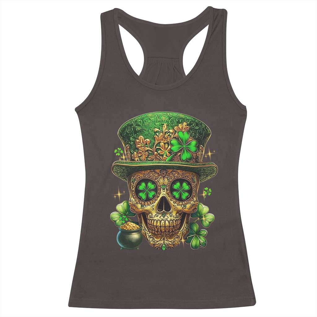 Sugar Skull St Patrick Day Racerback Tank Top De Los Muertos Lucky Shamrock TS10 Dark Chocolate Print Your Wear