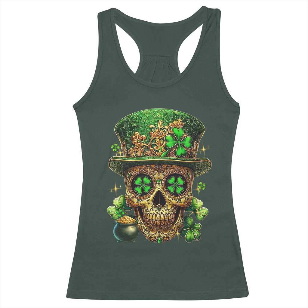 Sugar Skull St Patrick Day Racerback Tank Top De Los Muertos Lucky Shamrock TS10 Dark Forest Green Print Your Wear