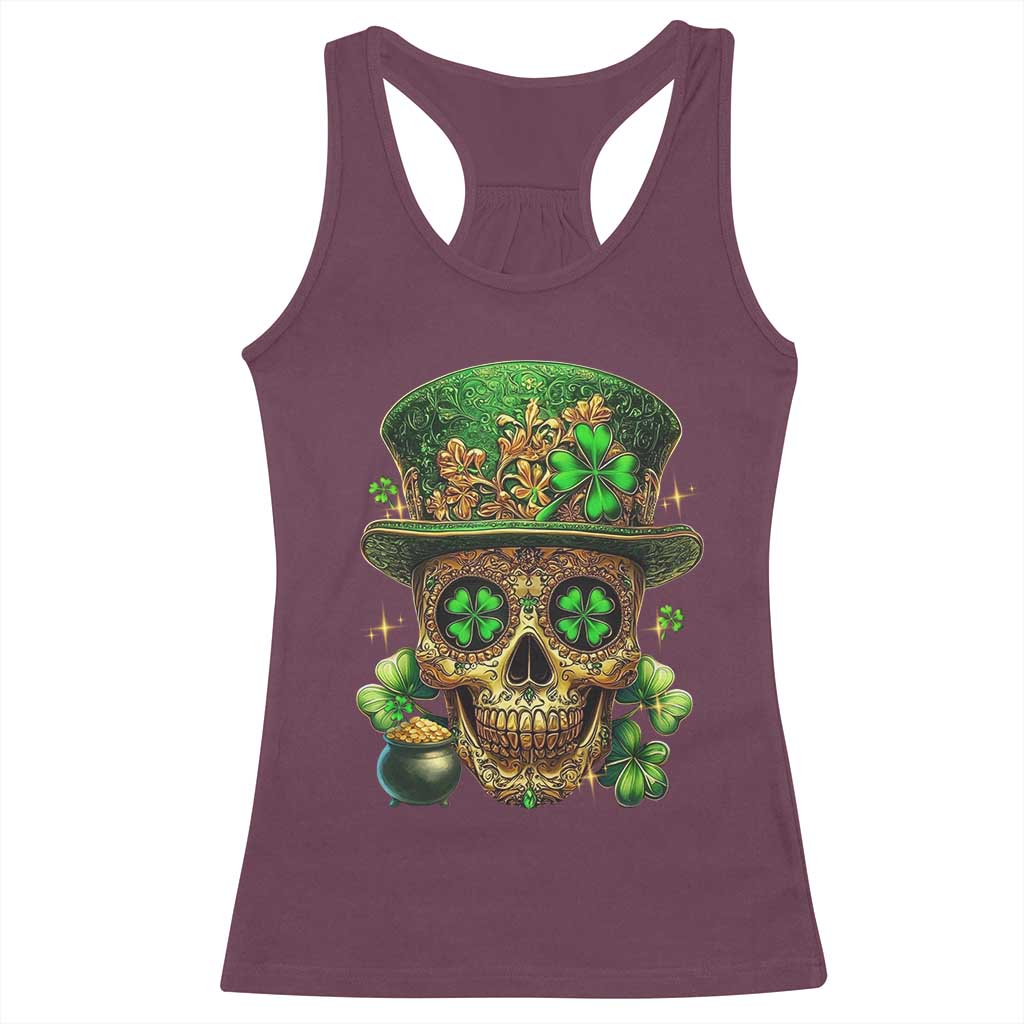 Sugar Skull St Patrick Day Racerback Tank Top De Los Muertos Lucky Shamrock TS10 Maroon Print Your Wear