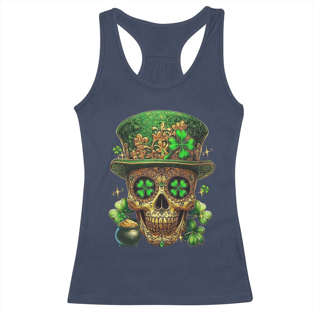 Sugar Skull St Patrick Day Racerback Tank Top De Los Muertos Lucky Shamrock TS10 Navy Print Your Wear