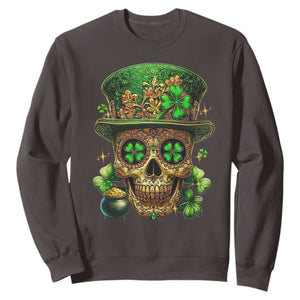 Sugar Skull St Patrick Day Sweatshirt De Los Muertos Lucky Shamrock TS10 Dark Chocolate Print Your Wear