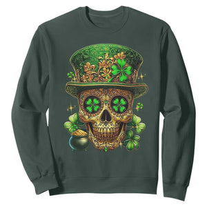 Sugar Skull St Patrick Day Sweatshirt De Los Muertos Lucky Shamrock TS10 Dark Forest Green Print Your Wear