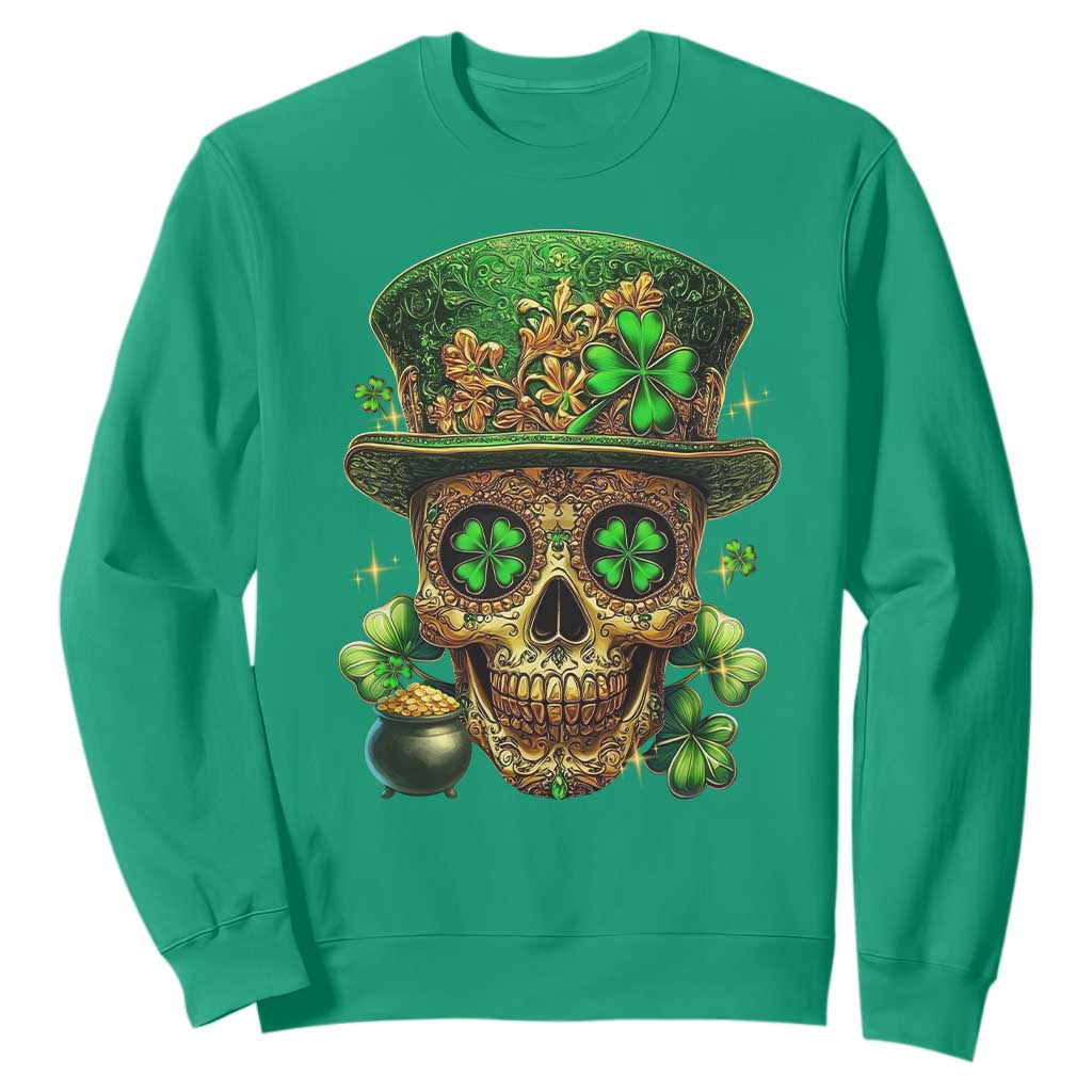 Sugar Skull St Patrick Day Sweatshirt De Los Muertos Lucky Shamrock TS10 Irish Green Print Your Wear