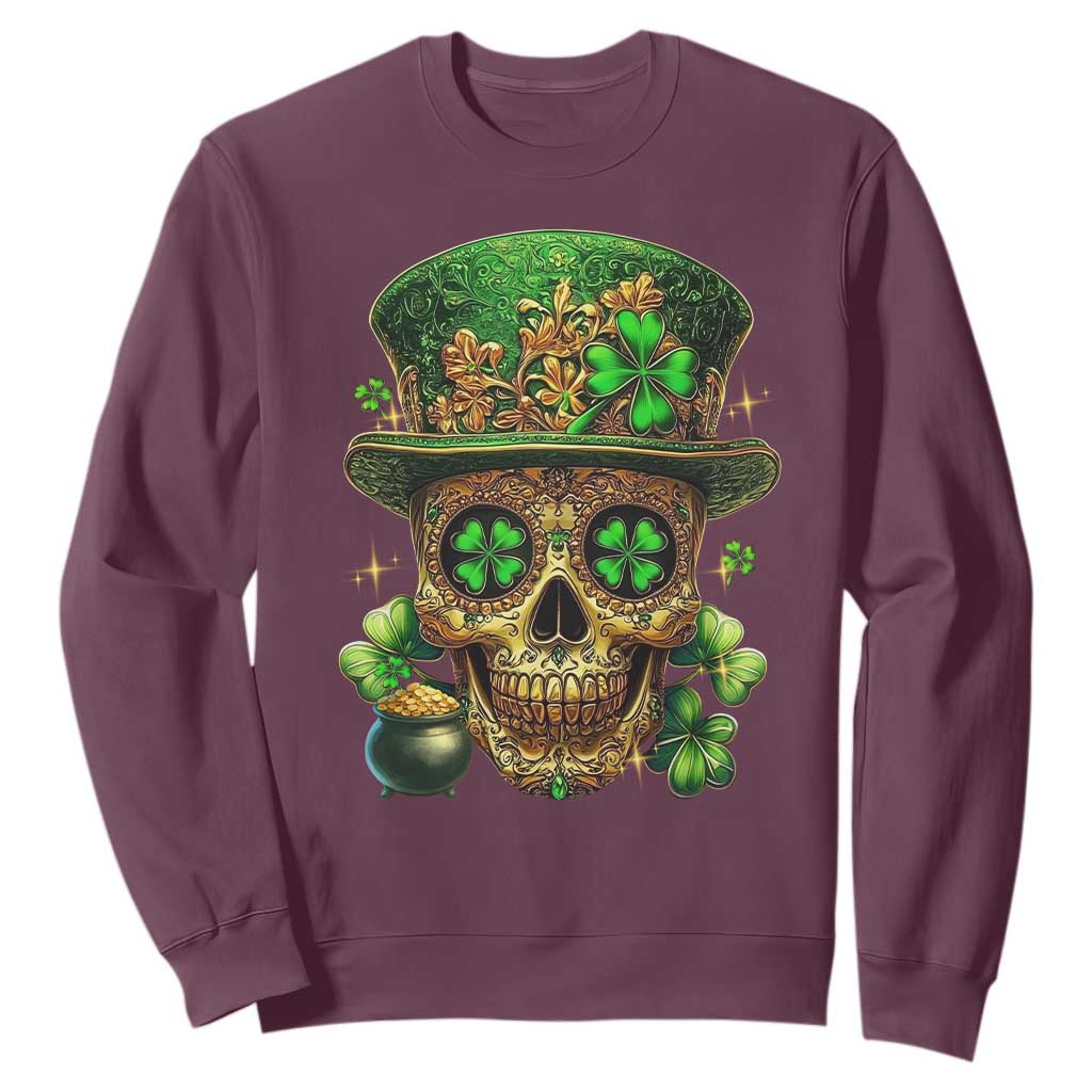 Sugar Skull St Patrick Day Sweatshirt De Los Muertos Lucky Shamrock TS10 Maroon Print Your Wear