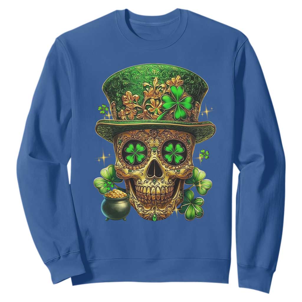 Sugar Skull St Patrick Day Sweatshirt De Los Muertos Lucky Shamrock TS10 Royal Blue Print Your Wear