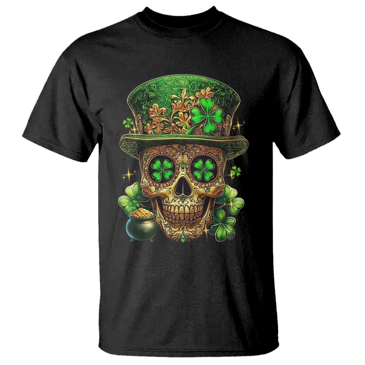 Sugar Skull St Patrick Day T Shirt De Los Muertos Lucky Shamrock TS10 Black Print Your Wear