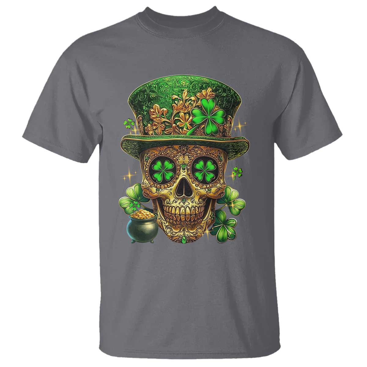 Sugar Skull St Patrick Day T Shirt De Los Muertos Lucky Shamrock TS10 Charcoal Print Your Wear