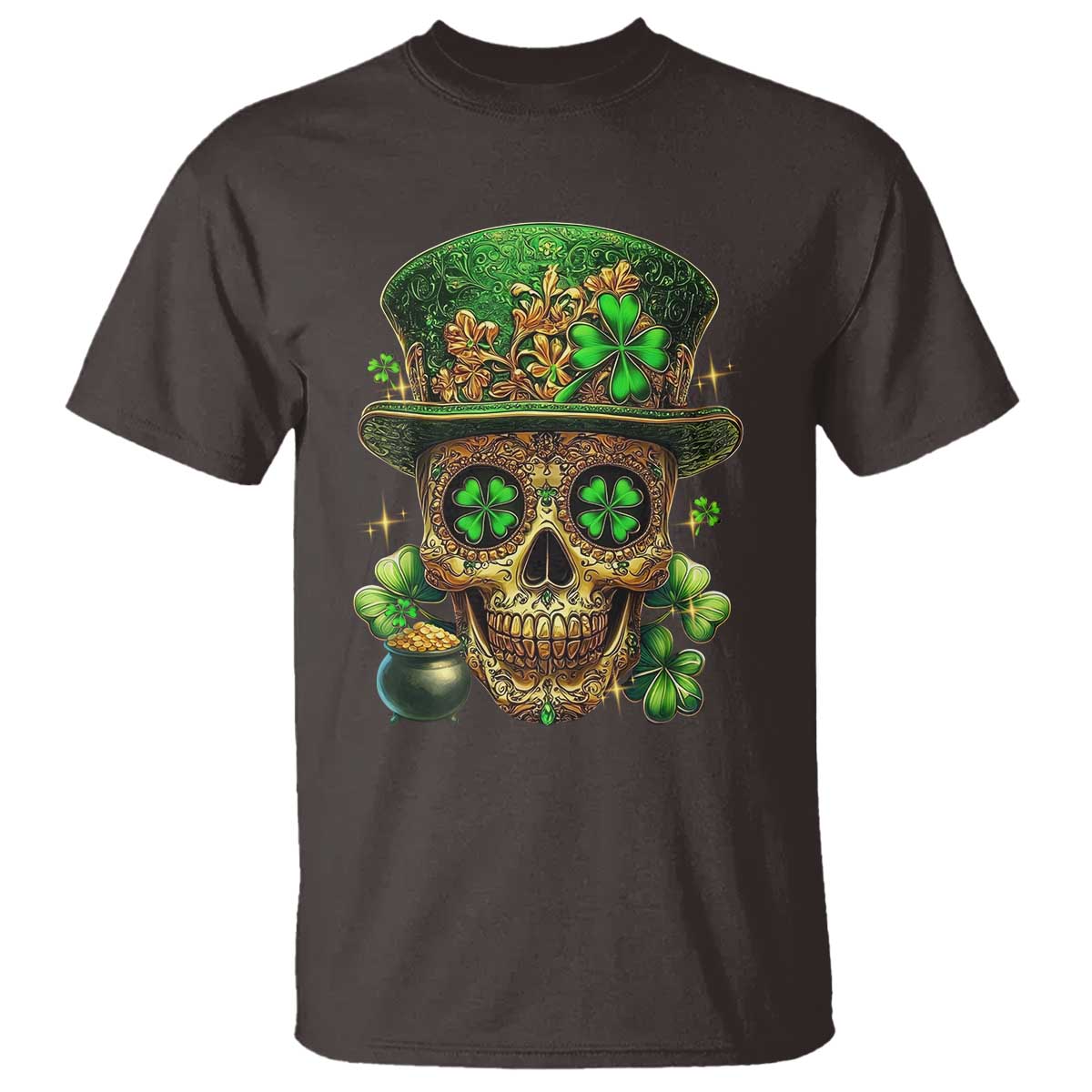 Sugar Skull St Patrick Day T Shirt De Los Muertos Lucky Shamrock TS10 Dark Chocolate Print Your Wear