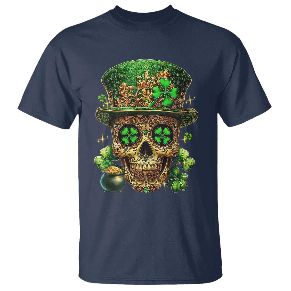 Sugar Skull St Patrick Day T Shirt De Los Muertos Lucky Shamrock TS10 Navy Print Your Wear