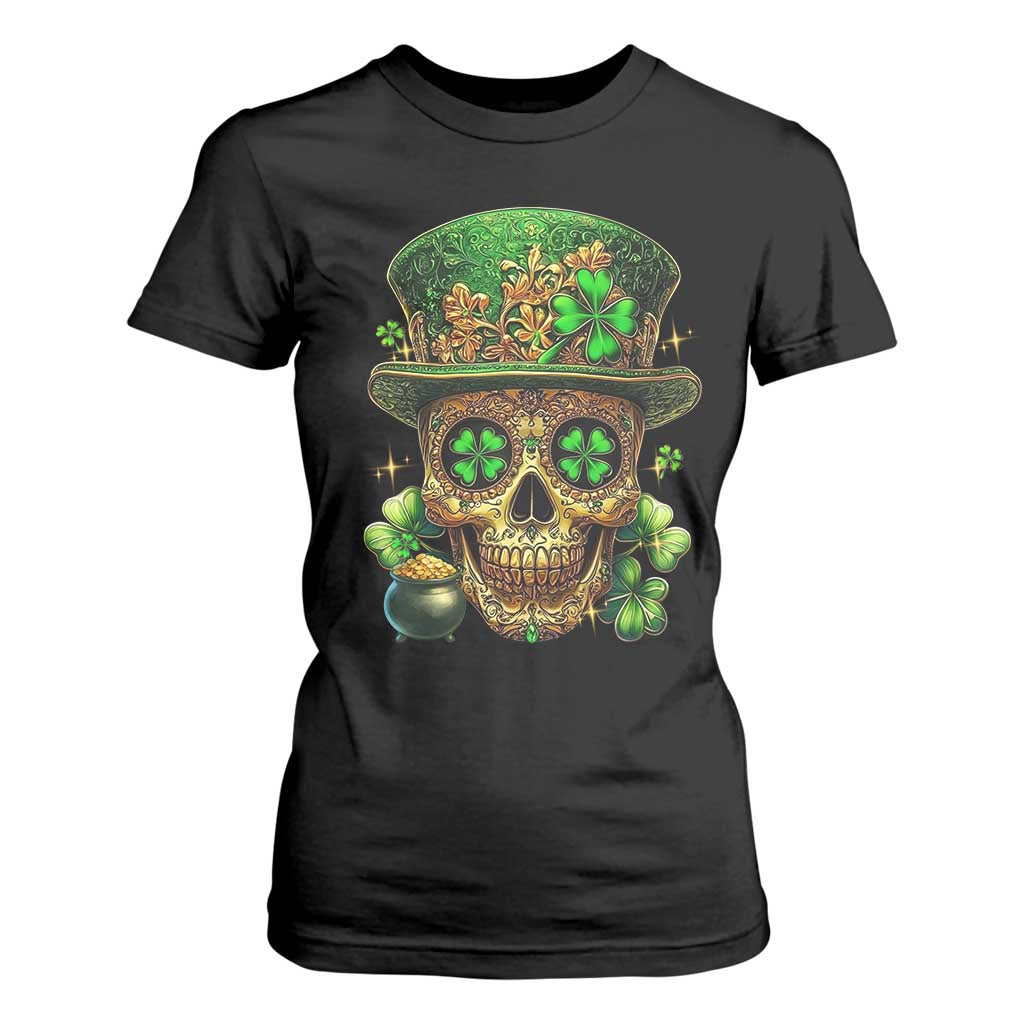 Sugar Skull St Patrick Day T Shirt For Women De Los Muertos Lucky Shamrock TS10 Black Print Your Wear