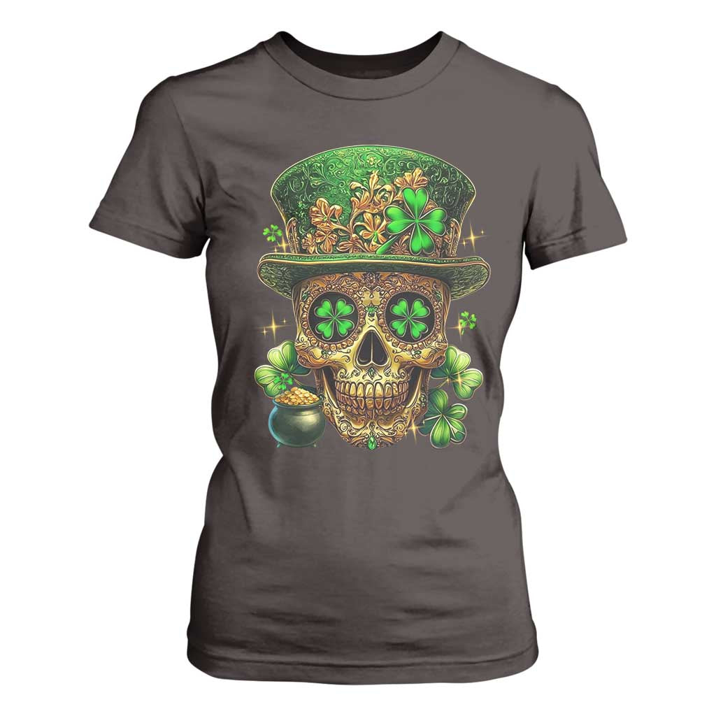 Sugar Skull St Patrick Day T Shirt For Women De Los Muertos Lucky Shamrock TS10 Dark Chocolate Print Your Wear