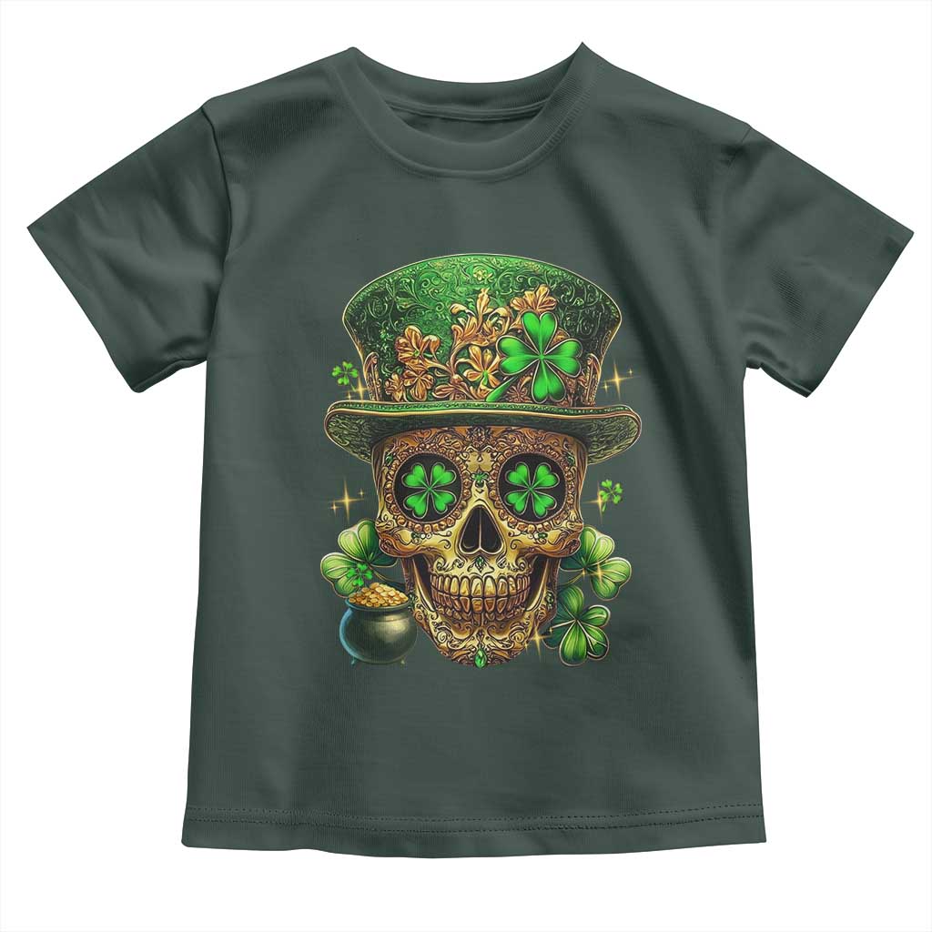 Sugar Skull St Patrick Day Toddler T Shirt De Los Muertos Lucky Shamrock TS10 Dark Forest Green Print Your Wear