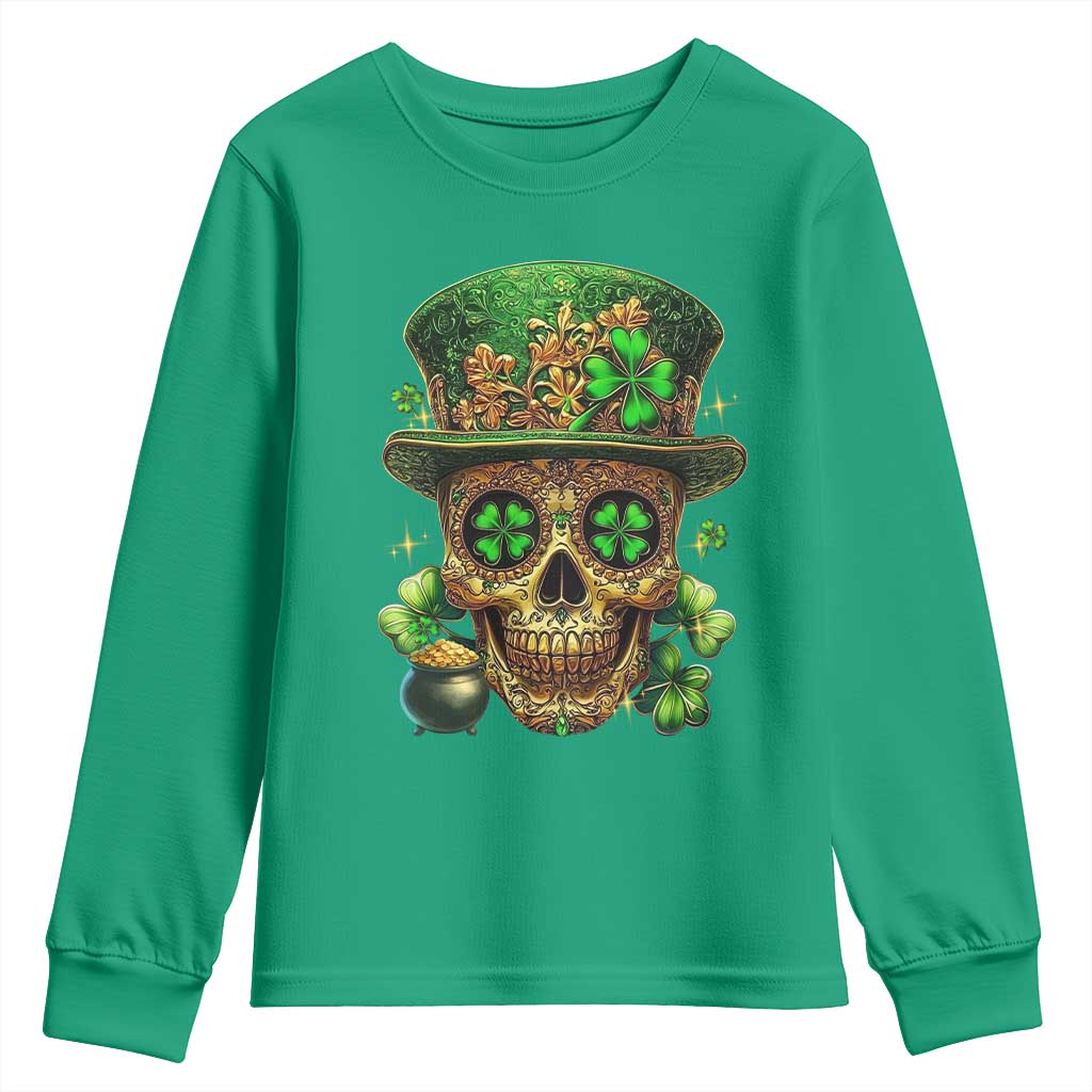 Sugar Skull St Patrick Day Youth Sweatshirt De Los Muertos Lucky Shamrock TS10 Irish Green Print Your Wear