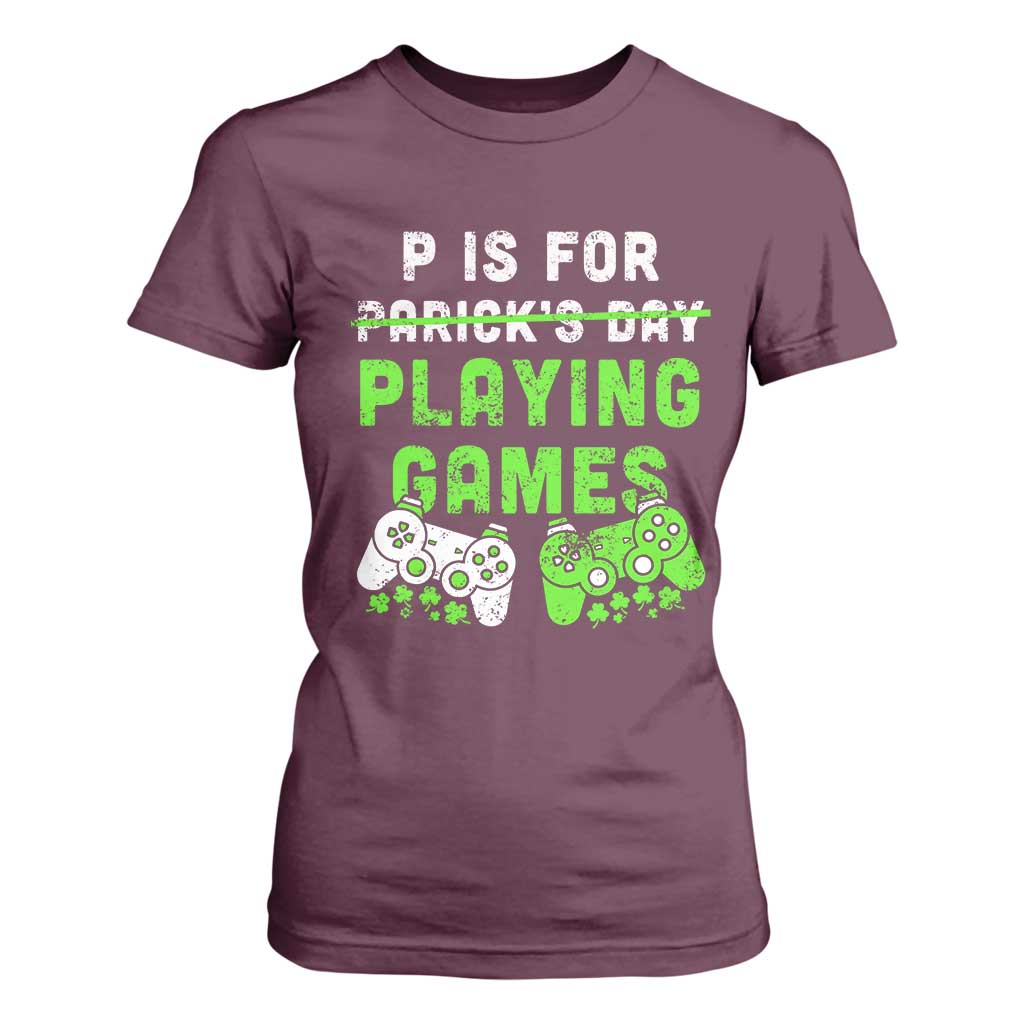 Video Game Controller Irish Gamer Boys St Patricks Day T Shirt For Women TS10 Maroon Print Your Wear