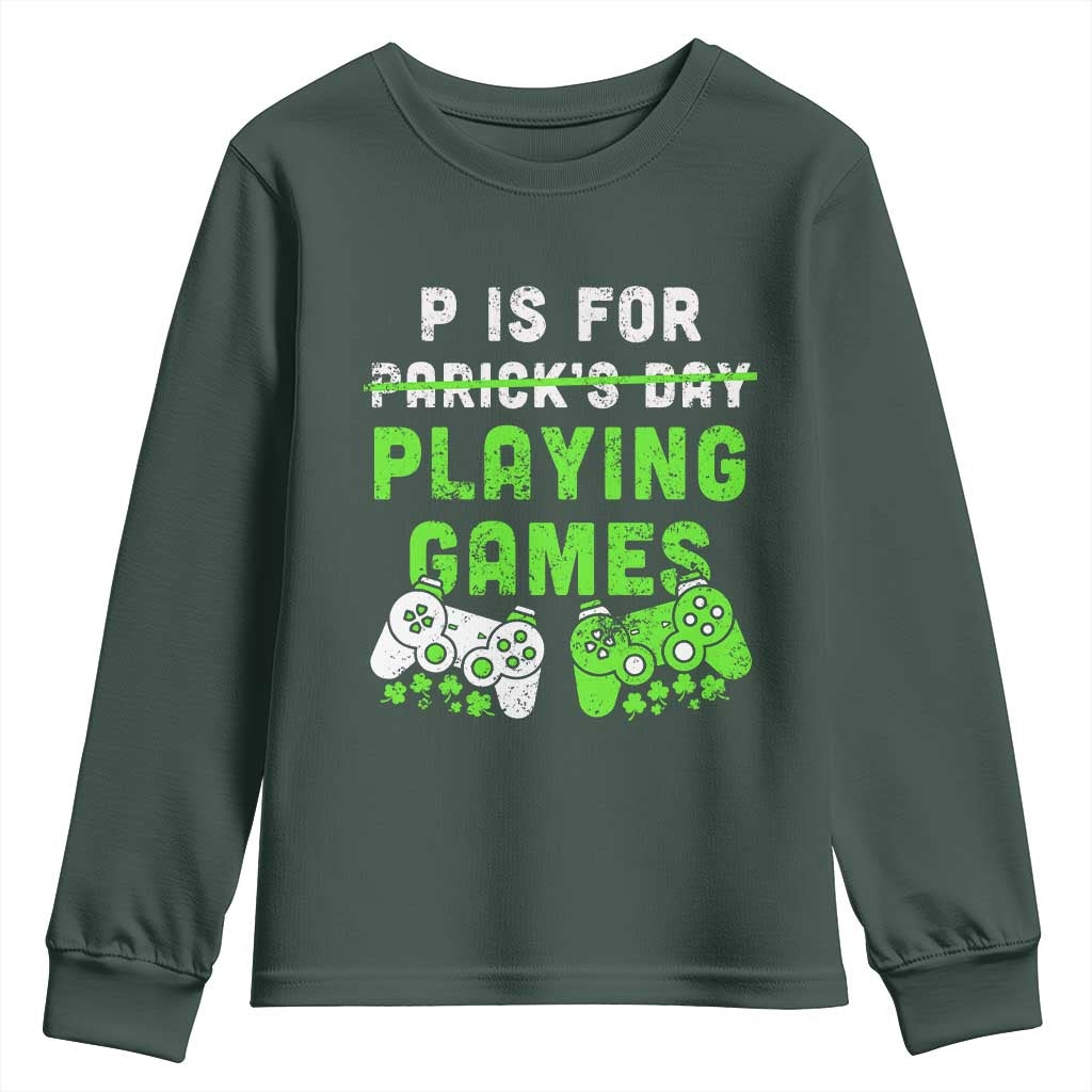 Video Game Controller Irish Gamer Boys St Patricks Day Youth Sweatshirt TS10 Dark Forest Green Print Your Wear