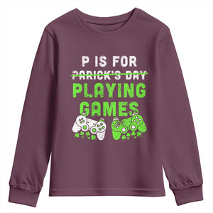 Video Game Controller Irish Gamer Boys St Patricks Day Youth Sweatshirt TS10 Maroon Print Your Wear