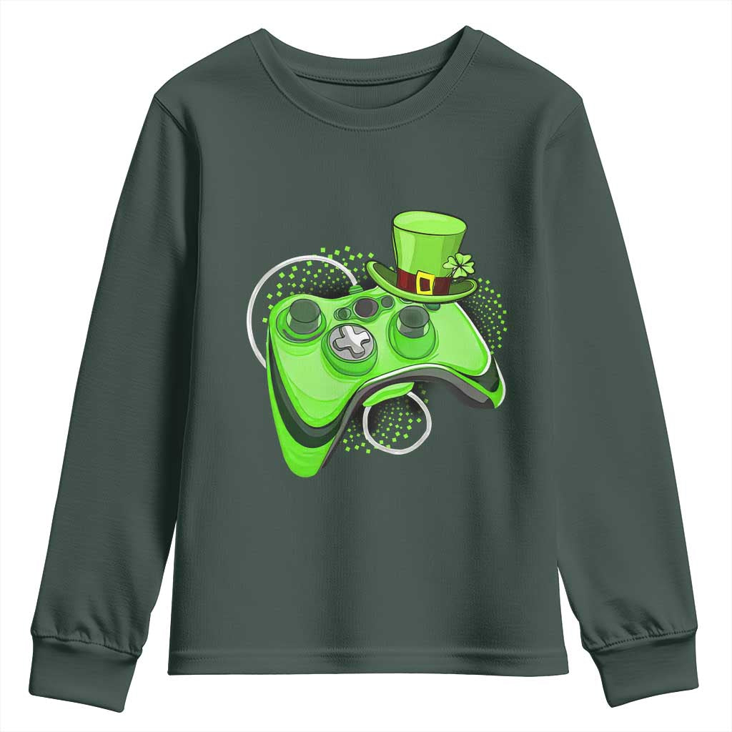 Irish Video Game Controller St Patrick Day Gamer Youth Sweatshirt TS10 Dark Forest Green Print Your Wear