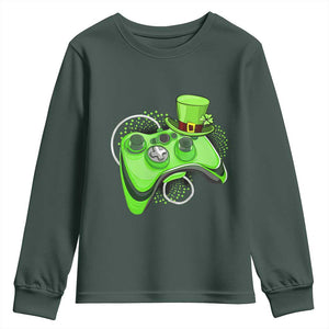 Irish Video Game Controller St Patrick Day Gamer Youth Sweatshirt TS10 Dark Forest Green Print Your Wear