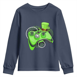 Irish Video Game Controller St Patrick Day Gamer Youth Sweatshirt TS10 Navy Print Your Wear