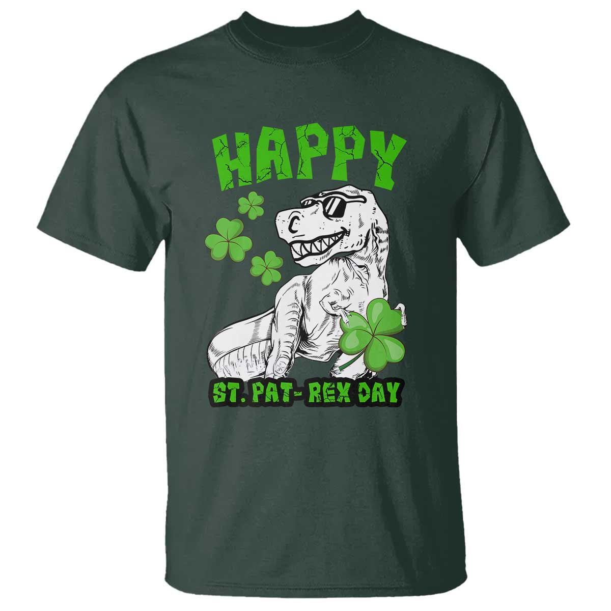 Dinosaur St Patricks Day T Shirt Irish Boy School Toddler TS10 Dark Forest Green Print Your Wear