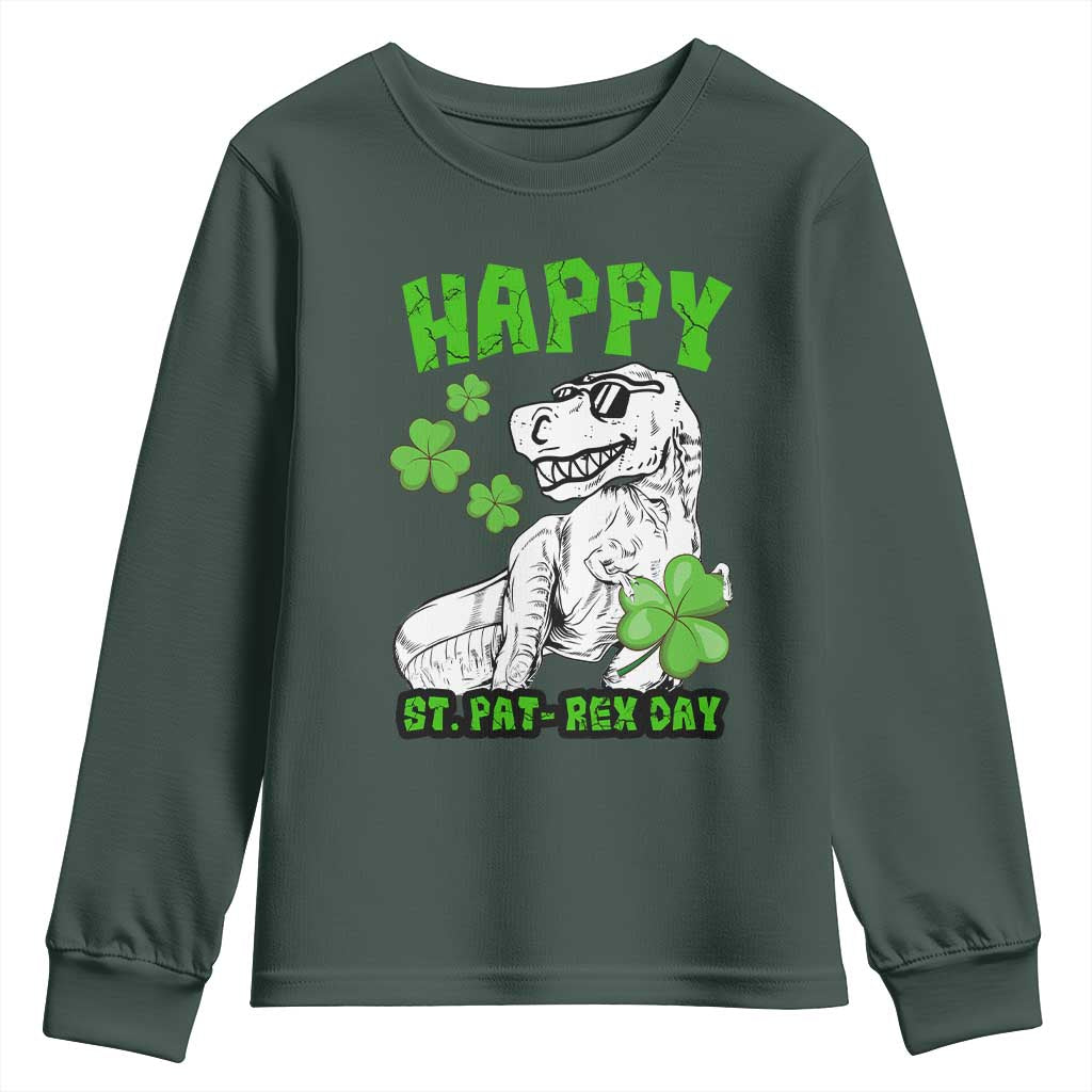 Dinosaur St Patricks Day Youth Sweatshirt Irish Boy School Toddler TS10 Dark Forest Green Print Your Wear