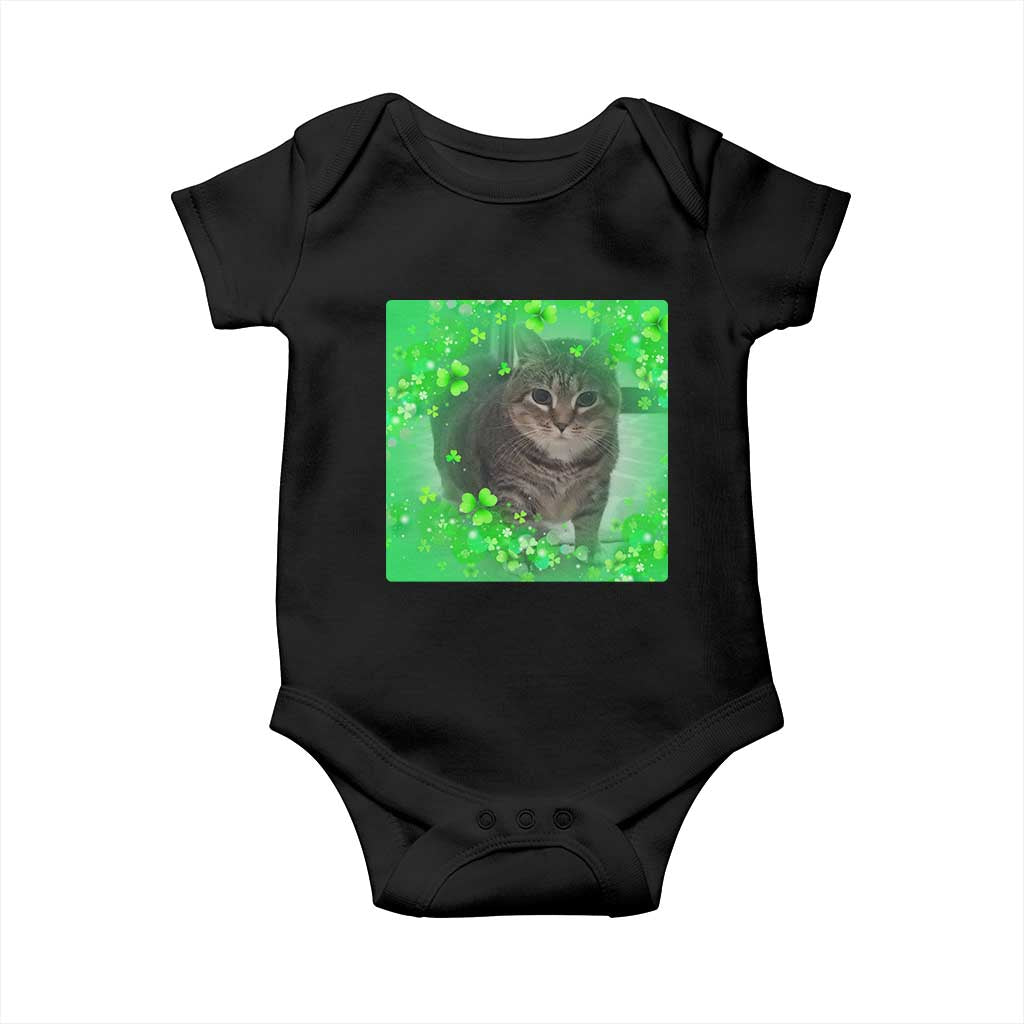 Funny Cat Meme St Patricks Day Baby Onesie Lucky Shamrock Goofy Ahh Cat TS10 Black Print Your Wear