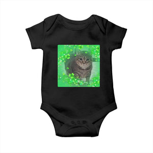 Funny Cat Meme St Patricks Day Baby Onesie Lucky Shamrock Goofy Ahh Cat TS10 Black Print Your Wear