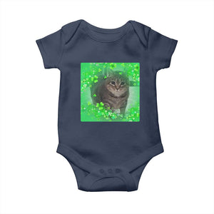 Funny Cat Meme St Patricks Day Baby Onesie Lucky Shamrock Goofy Ahh Cat TS10 Navy Print Your Wear
