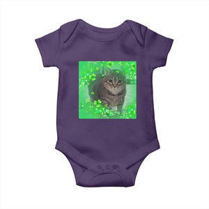 Funny Cat Meme St Patricks Day Baby Onesie Lucky Shamrock Goofy Ahh Cat TS10 Purple Print Your Wear