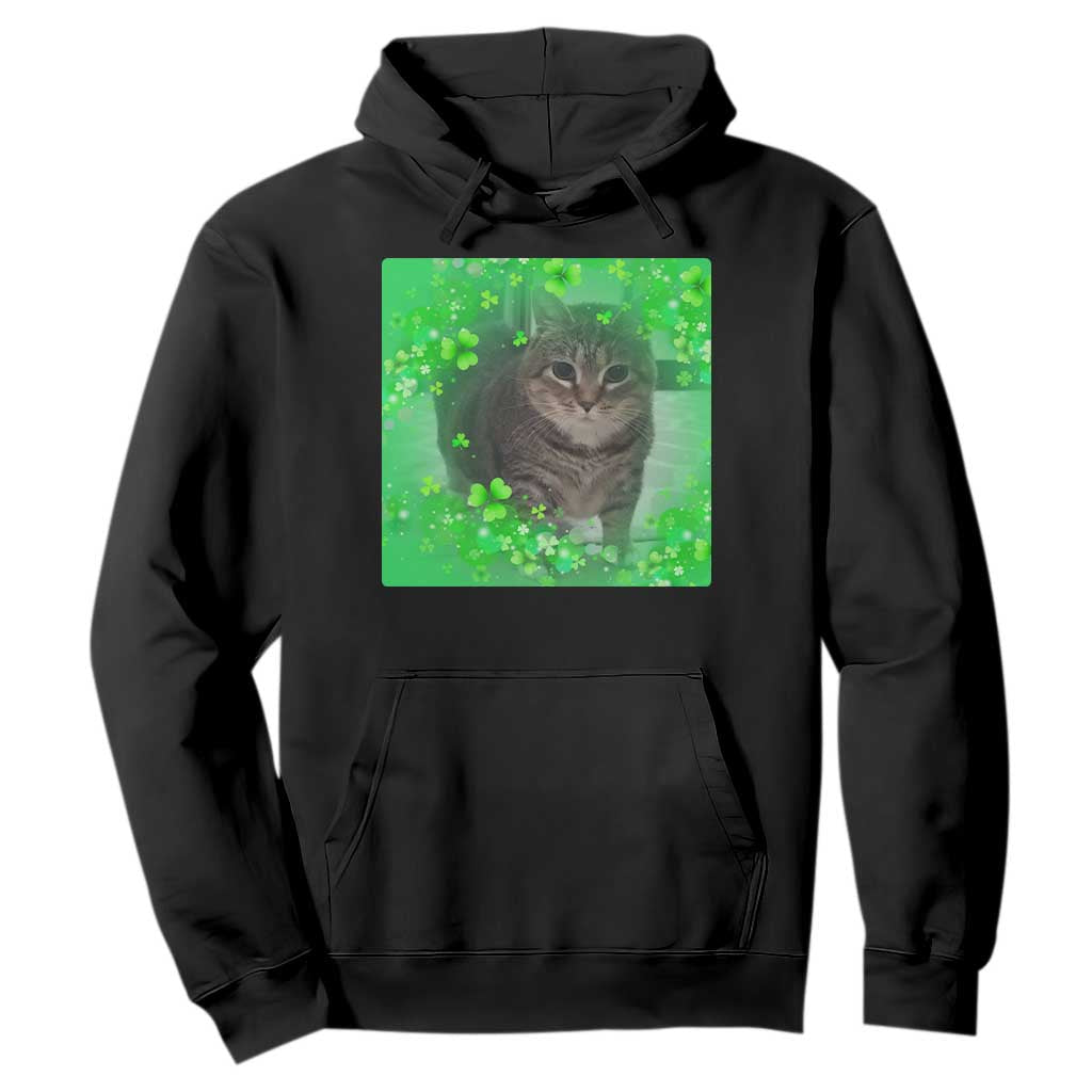 Funny Cat Meme St Patricks Day Hoodie Lucky Shamrock Goofy Ahh Cat TS10 Black Print Your Wear