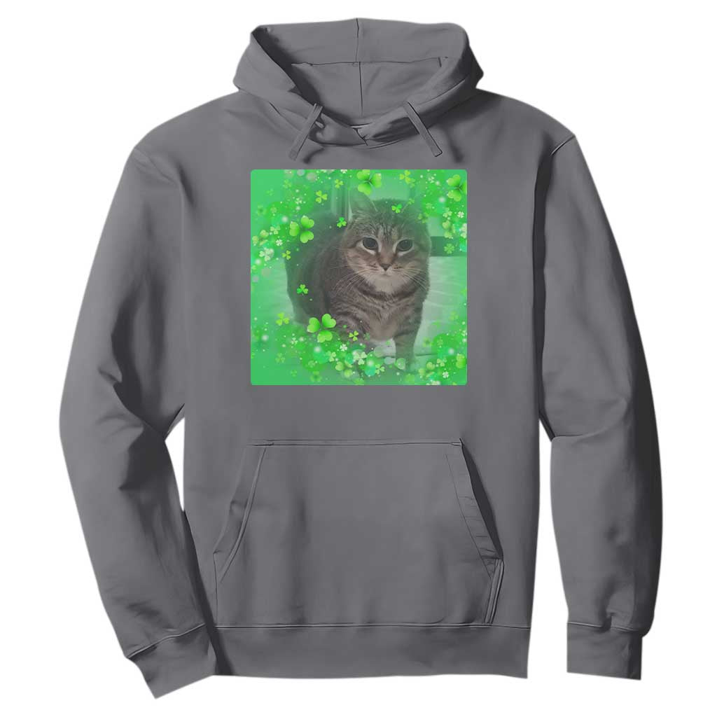 Funny Cat Meme St Patricks Day Hoodie Lucky Shamrock Goofy Ahh Cat TS10 Charcoal Print Your Wear