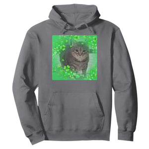 Funny Cat Meme St Patricks Day Hoodie Lucky Shamrock Goofy Ahh Cat TS10 Charcoal Print Your Wear